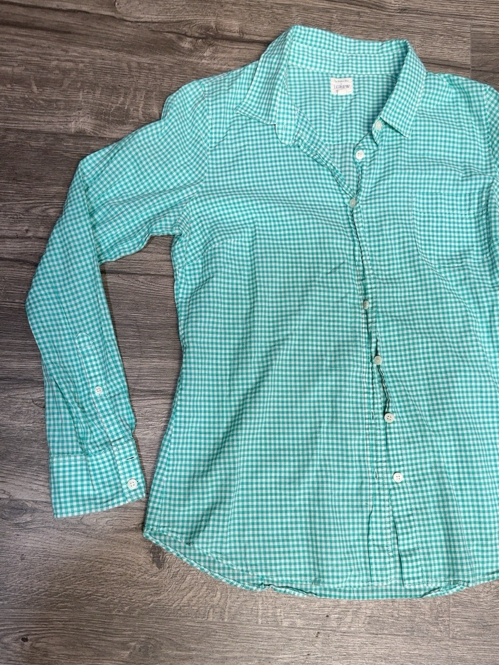 J.Crew The Perfect Shirt Women’s Size M Green White Gingham Button Down - Picture 3 of 9